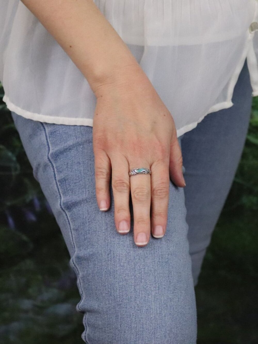 Sterling Silver Turquoise Band Ring Size 9 1/4 - Picture 3 of 7